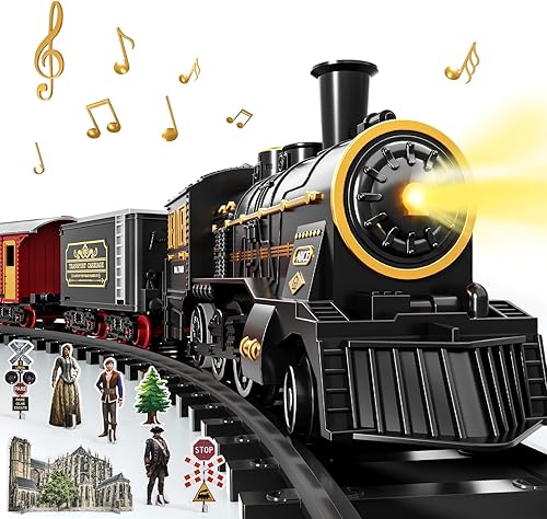 Juego de tren para niños pequeños de 3 a 4 años, trenes de aleación eléctrica con pista, luz, sonido y escena, juegos de tren de Navidad para