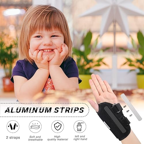 Miniatura 5 de 2 muñequeras para niños y jóvenes, férulas negras para túnel carpiano, soporte nocturno con correas de compresión ajustables para niños, sueño