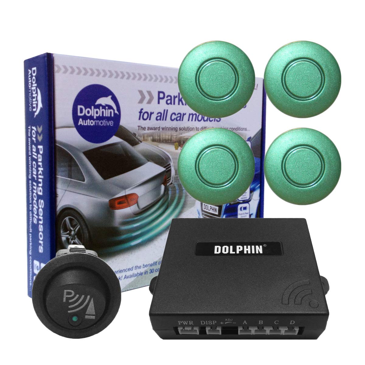 Dolphin Car Van Front Parking Sensors With Longer 6m Leads and Parking Switch in 32 Coloured Options UK (Electric Blue) — view 5