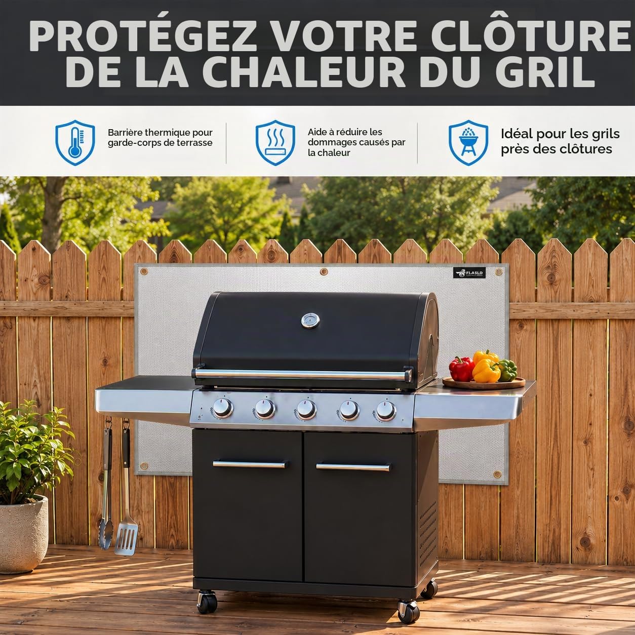 FLASLD Tapis de Protection Thermique en Aluminium pour Gril, cuisinière, Four et réfrigérateur, Housse Ignifuge et Protection d'écran pour Garde-Corps du Barbecue (101,6 x 122,9 cm)