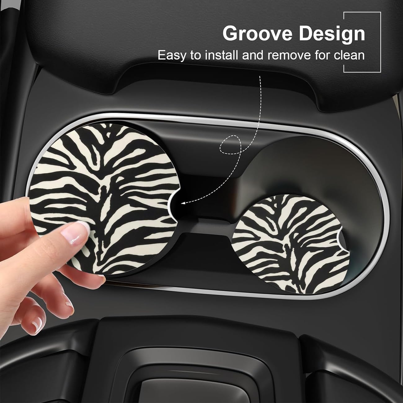 Ceramic Car Coasters – Absorbent Car Cup Holder Coaster Set for Women, Cute Aesthetic Car Accessories for Girls, 2 Pack (Coconut Milk) image 5