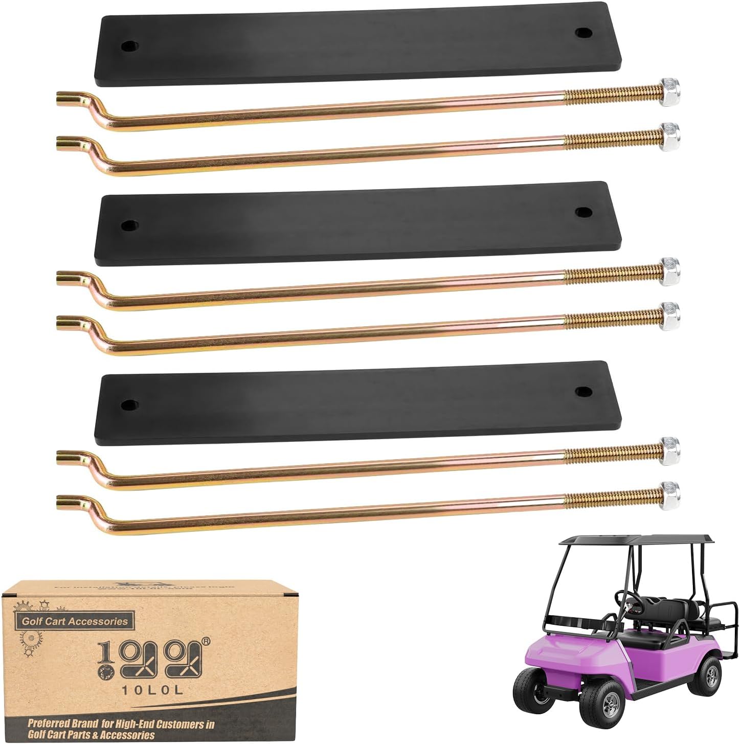 10L0L Battery Hold Down Plate Kit for Club Car DS and Carryall Electric 1998-2005 Golf Cart, Includes Rods & Nuts, OEM# 1013683 101090801