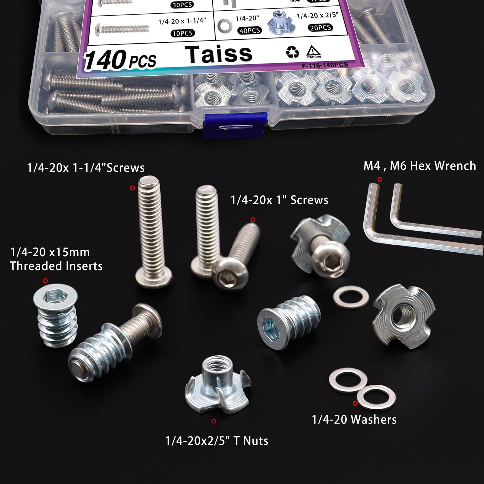 140PCS 1/4-20 Threaded Inserts - Wood & Hardware -3