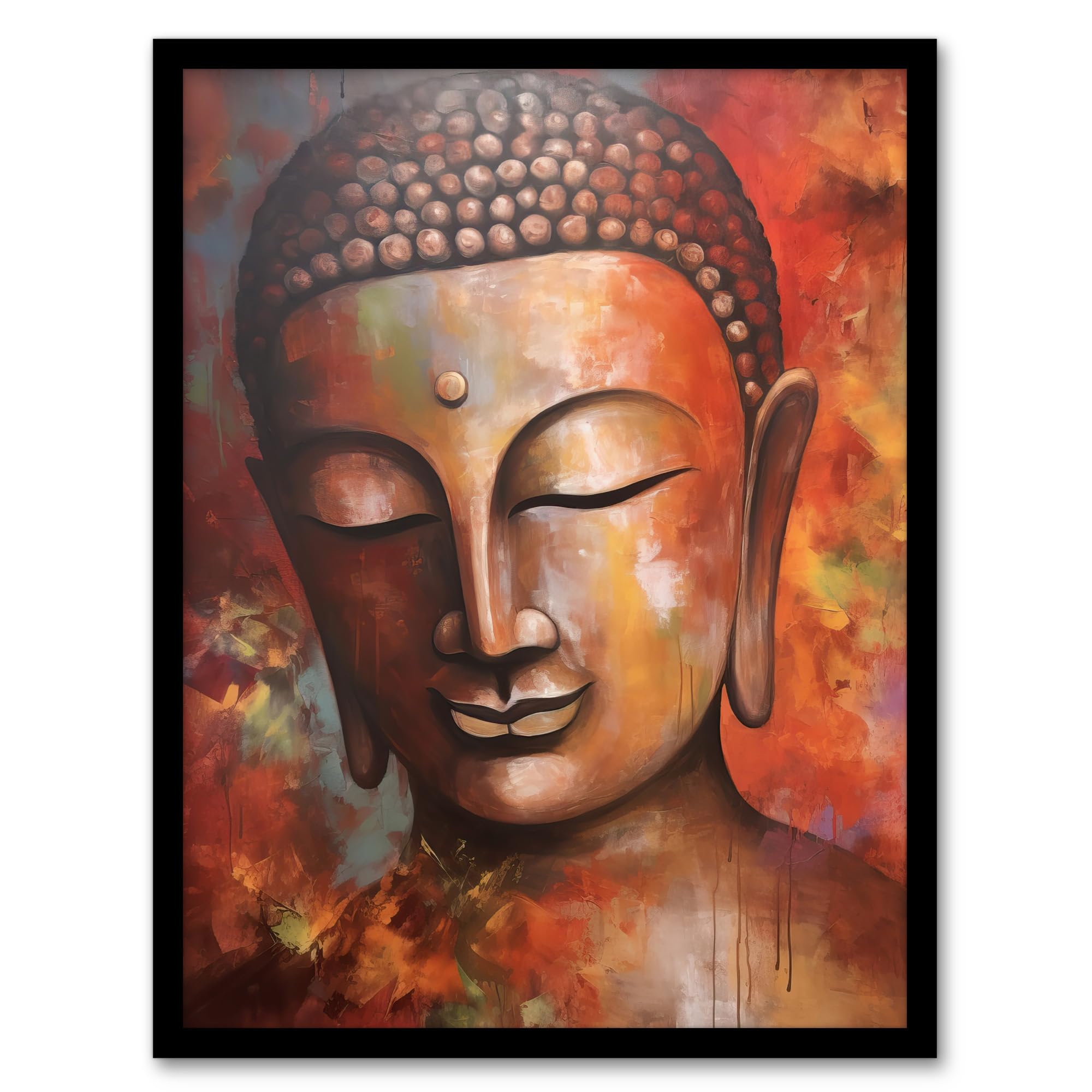 Artery8 The Autumn Buddha Meditate Buddhist Statue Acrylic Painting Relaxation Spa Treatment Room Art Artwork Framed Wall Art Print A4