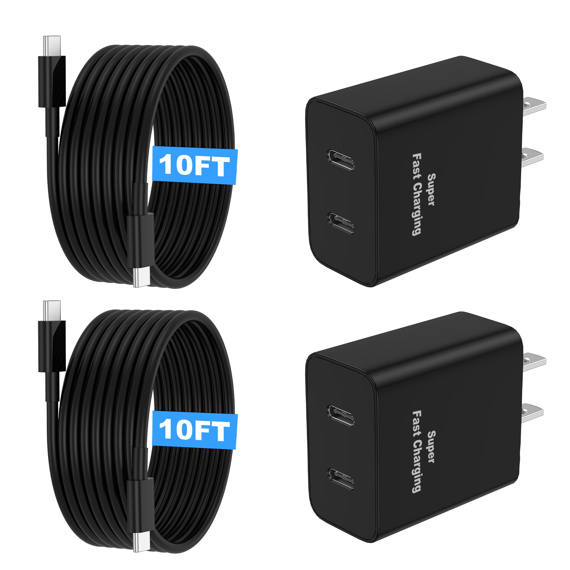 Super Fast Charger USB C, 45W Dual Port Android Phone Type C Charger 2Pack