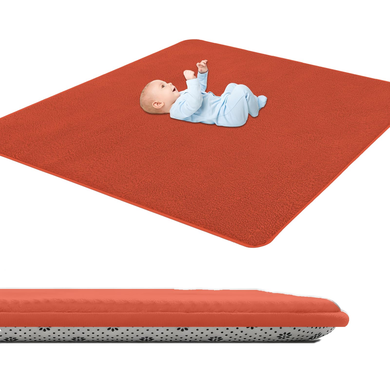 GmyoieqI Baby Crawling Mat 3 cm Thick, Children's play Mat Large Non-Slip 80 x 180 cm Low Pile Nursery Rugs & Carpets for Children's Room Living Room Bedroom Yoga Mat Tatami Playroom Orange — image 1