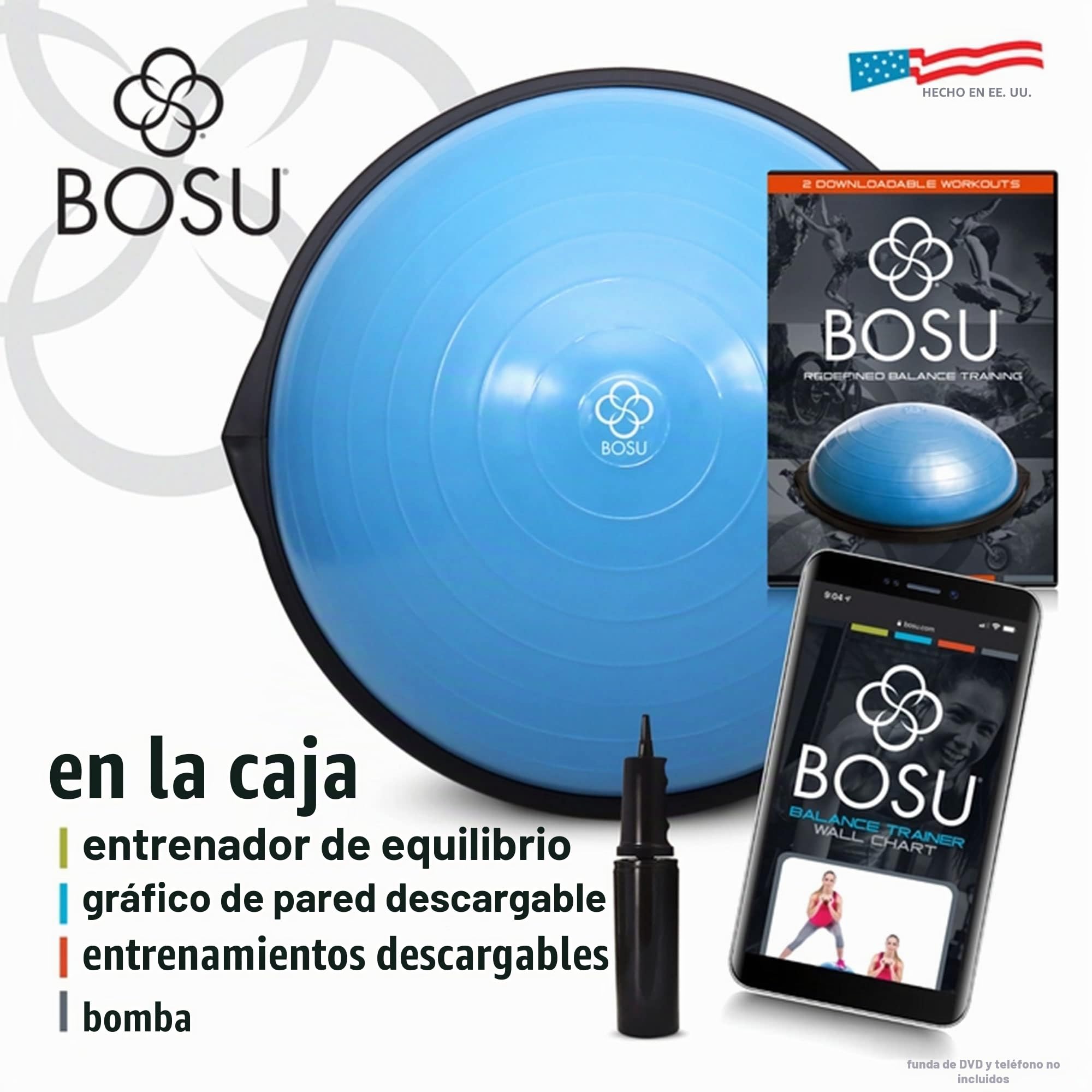 BOSU 72-10850-2BB Equipo de gimnasio en casa Entrenador de equilibrio para equilibrio, fuerza, flexibilidad, cardio, núcleo y entrenamiento de cuerpo entero, 65 cm (azul)