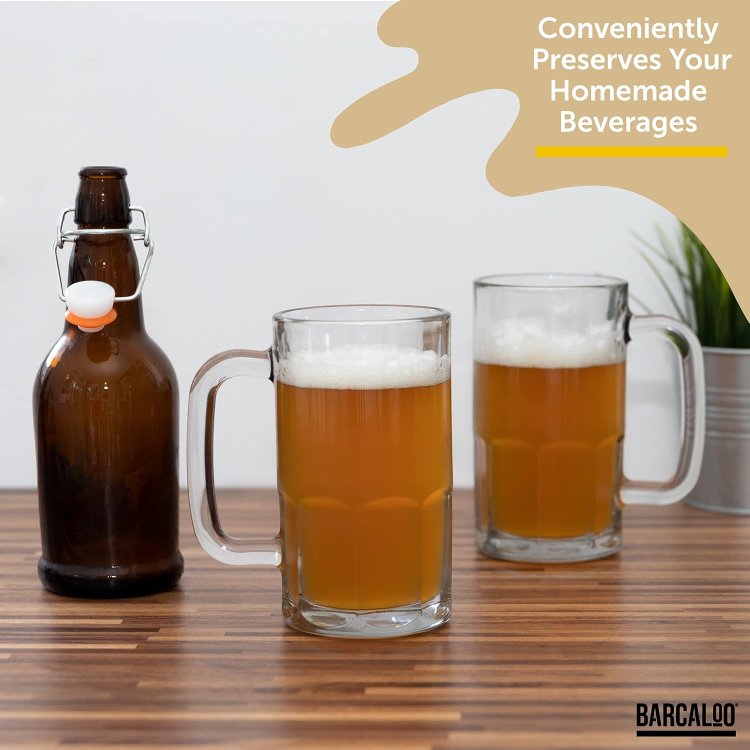 Barcaloo 16 Ounce Clear Glass Beer Bottles for Home Brewing - Beer, Kombucha, Soda, Juice, Fermentation, 12 Pack Glass Bottle with Flip Top Cap