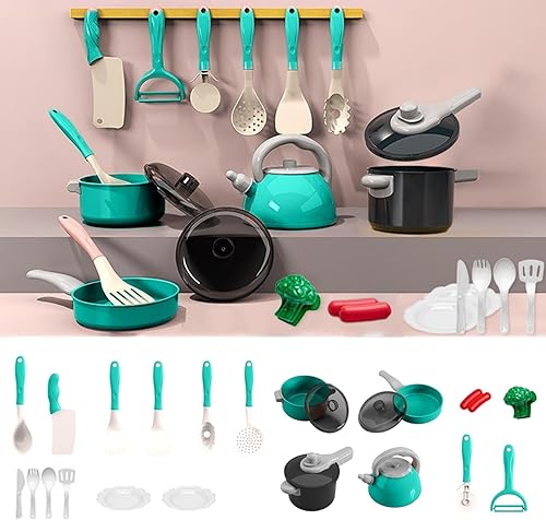Juego de accesorios de cocina para niños, 22 piezas de juego de cocina para niños con ollas, sartenes, utensilios de cocina, juegos de cocina para