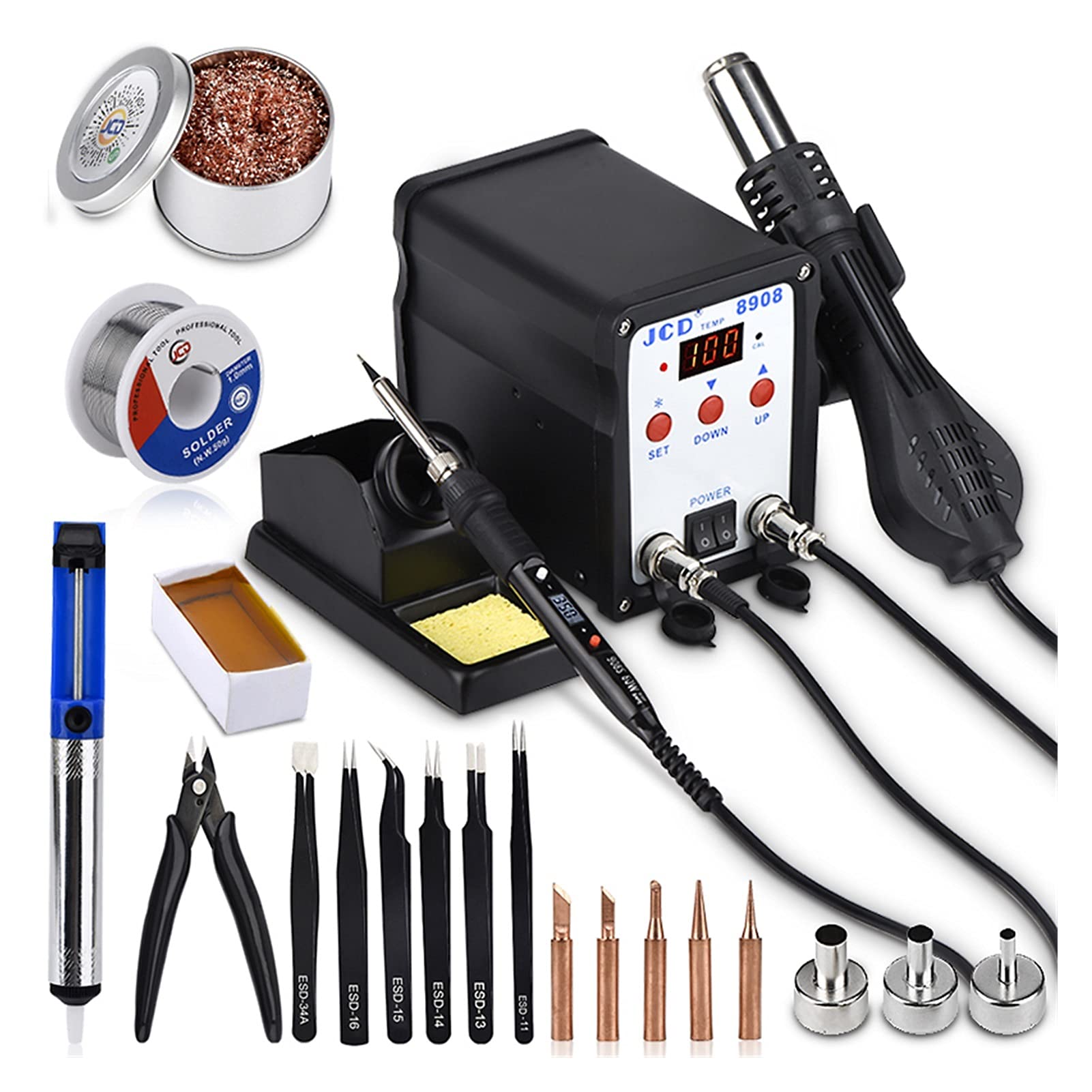 Stacja Lutownicza, JCD 2. W 1 stacji lutowniczej SMD BGA. Reurcz LCD Digital 750W Station Hot Air Spelding Repair Lutownicze narzędzia 8908