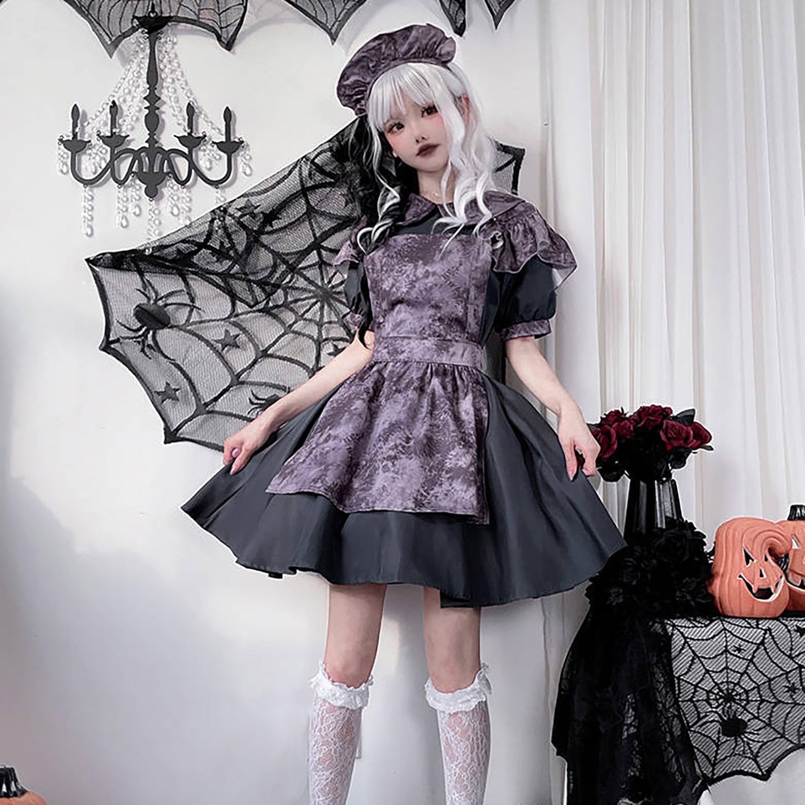 Generisch 2025 Costume di Halloween Costume Spaventoso Bambola Abito Gotico Femminile Cosplay Plus Size Costume (Black, M)
