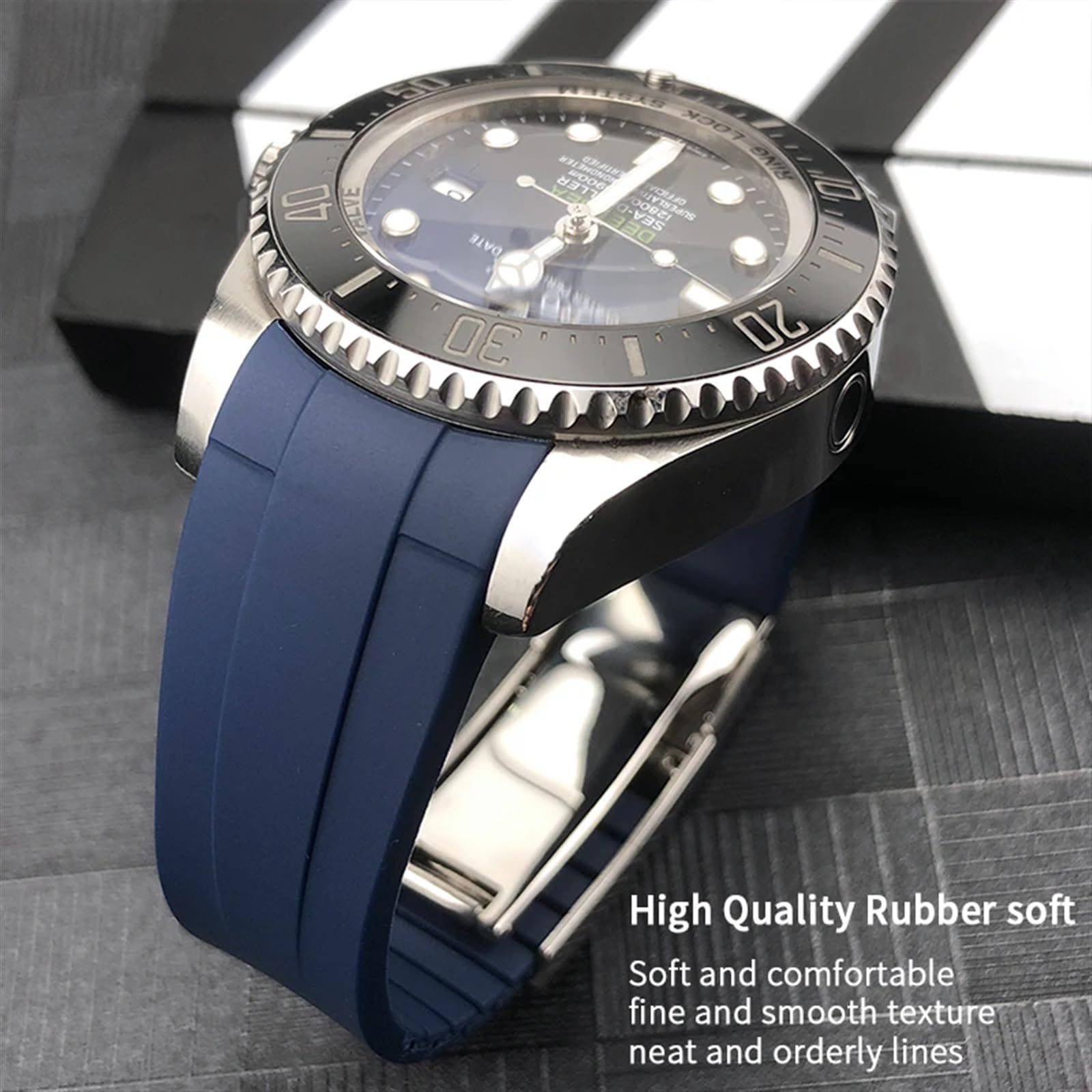 Cinturino di ricambio in gomma siliconica da 21 mm per Rolex DEEPSEA Sea-Dweller 126660 blu nero cinturino sportivo subacqueo strumenti gratuiti