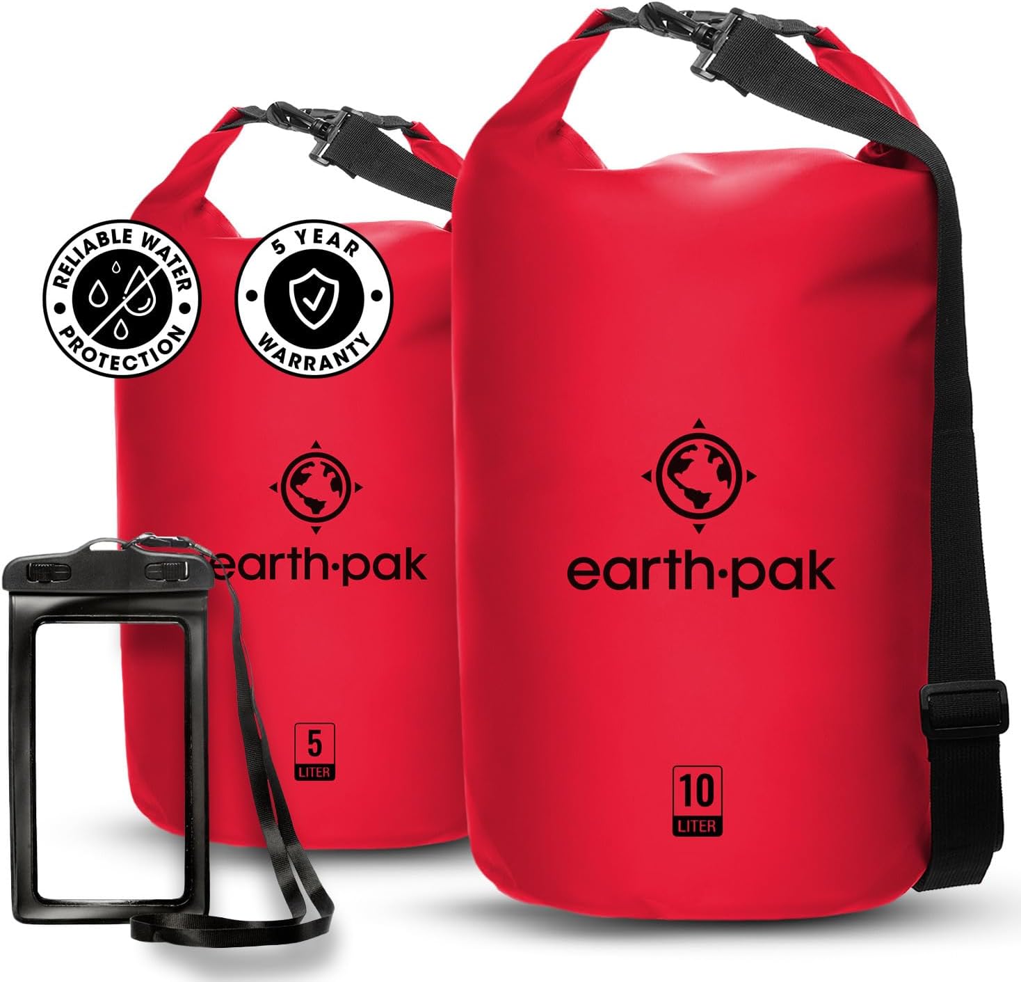 Earth Pak Bolsa seca impermeable – Mochila impermeable Roll Top Rojo 5L y 10L