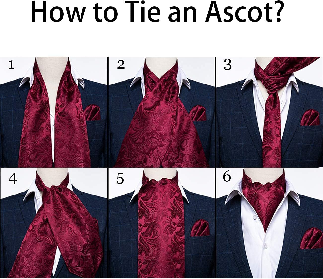 DiBanGu Mens Silk Ascot Ties Paisley Jacquard Woven Cravat and Pocket Square Cufflinks with Lapel Pin for Business Wedding - Image 7