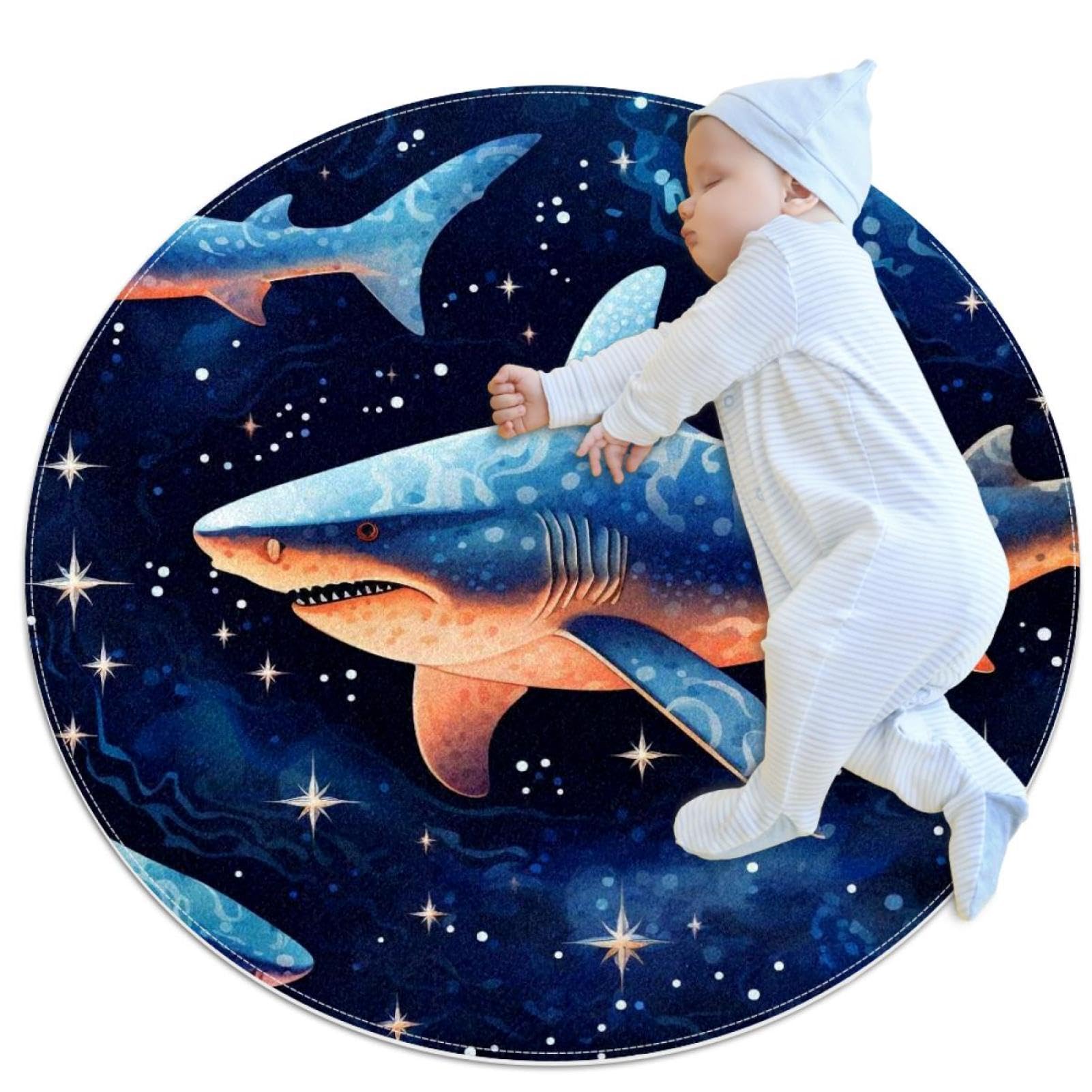 Tapis de salle de bain requin antidérapant, tapis de sol rond haute adhérence