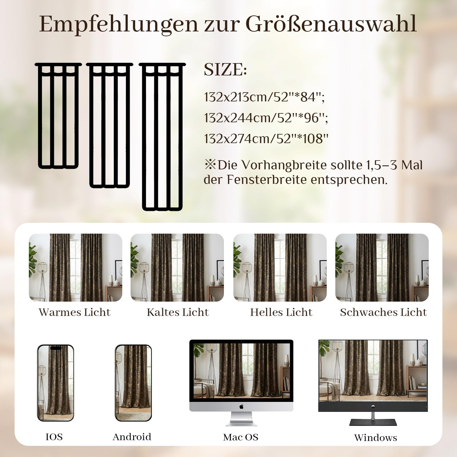 Samtvorhang Kräuselband 2er set, Luxus Vorhänge Verdunkelung Samt, Velvet Gardinen Blickdicht Curtains mit Goldfolie Blätter Muster, Thermovorhang Wohnzimmer Schlafzimmer(H274xB132CM, Braun)