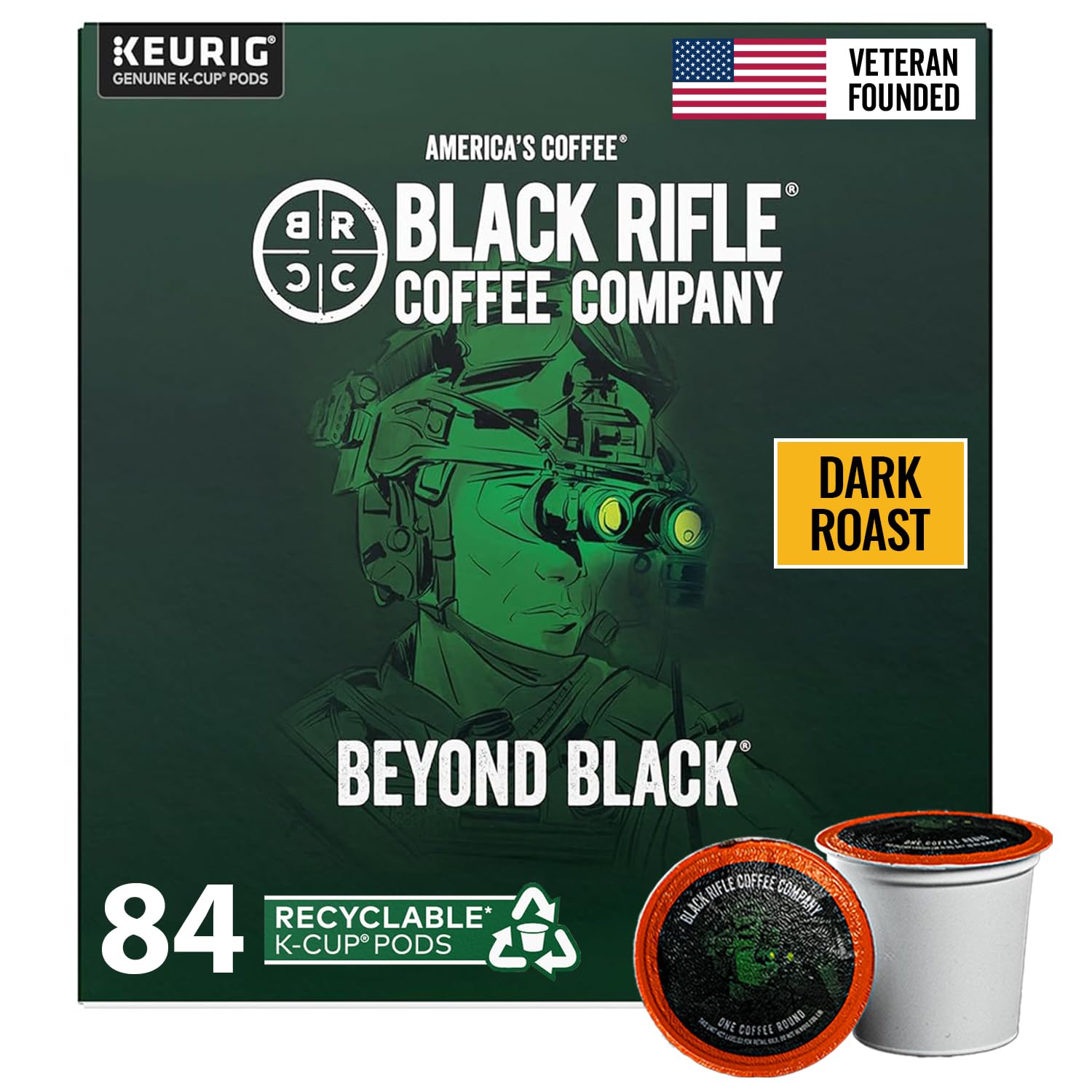 Black Rifle Coffee Company Dark Roast Coffee Pods – 100% Arabica, Bold, Smoky Single-Serve K-Cup Compatible – Veteran-Founded Premium Coffee – Beyond Black – 84 Count