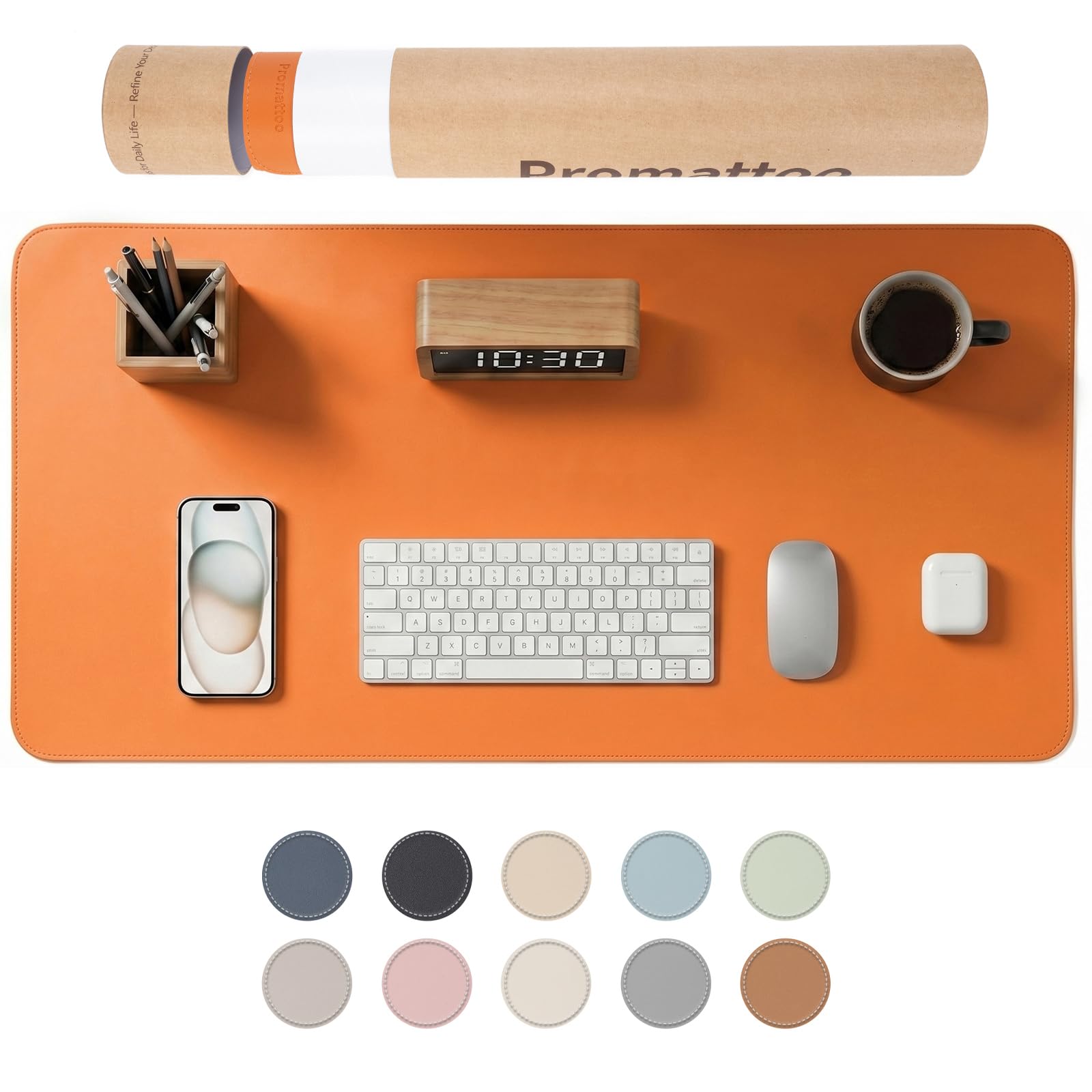 PROMATTOO Large Non-Slip Desk Mat, Waterproof Vegan Leather Desk Pad & Mouse Mat, Extended Desk Protector for Laptop, Office & Home, Smooth Writing Surface with Premium Tube Packaging (100 x 45 cm)