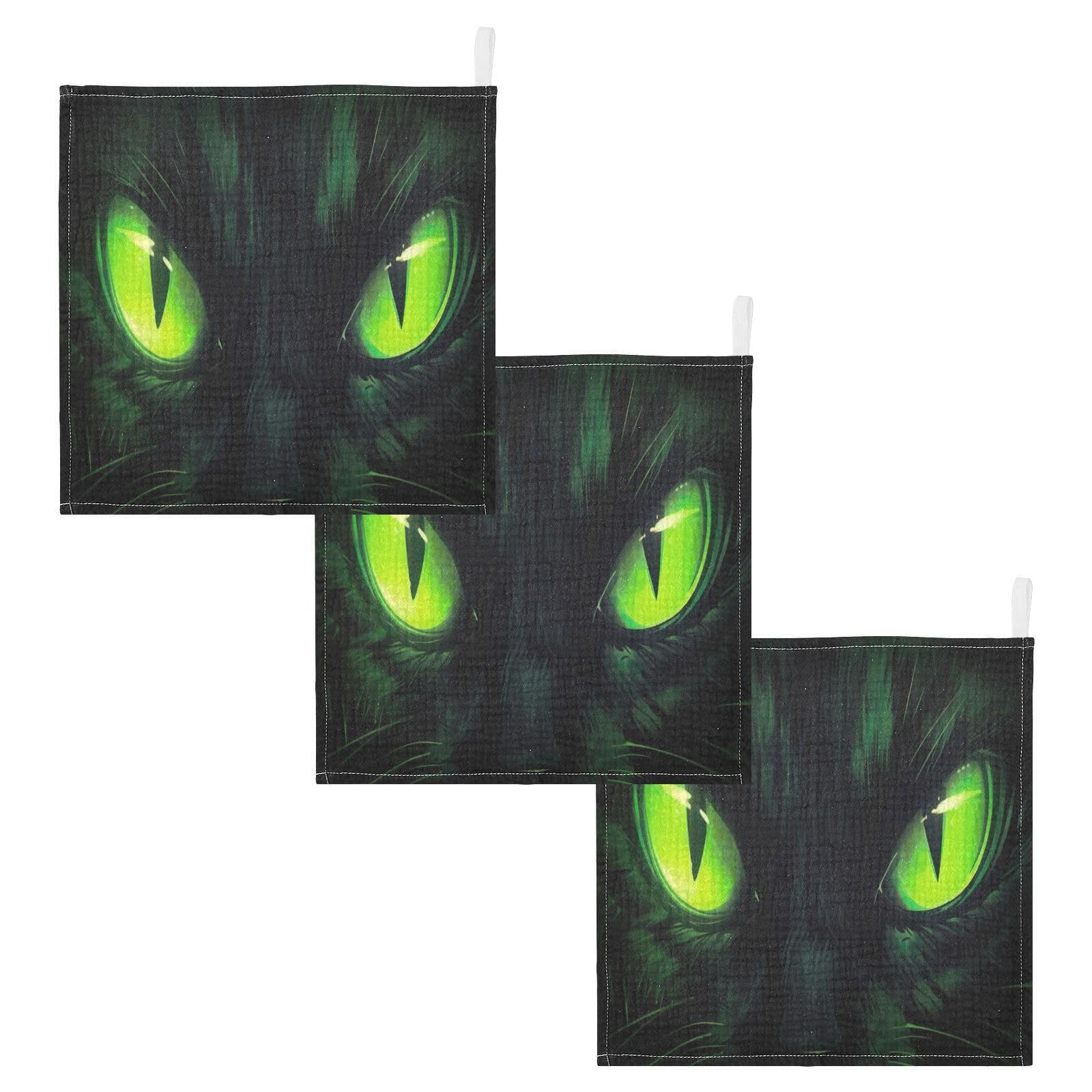 Jihqo Baby Washcloths 3 Pack Cat Green Eyes Face Towel 12x12 Soft Absorbent Muslin Towels for Newborns Cotton Baby Wipes