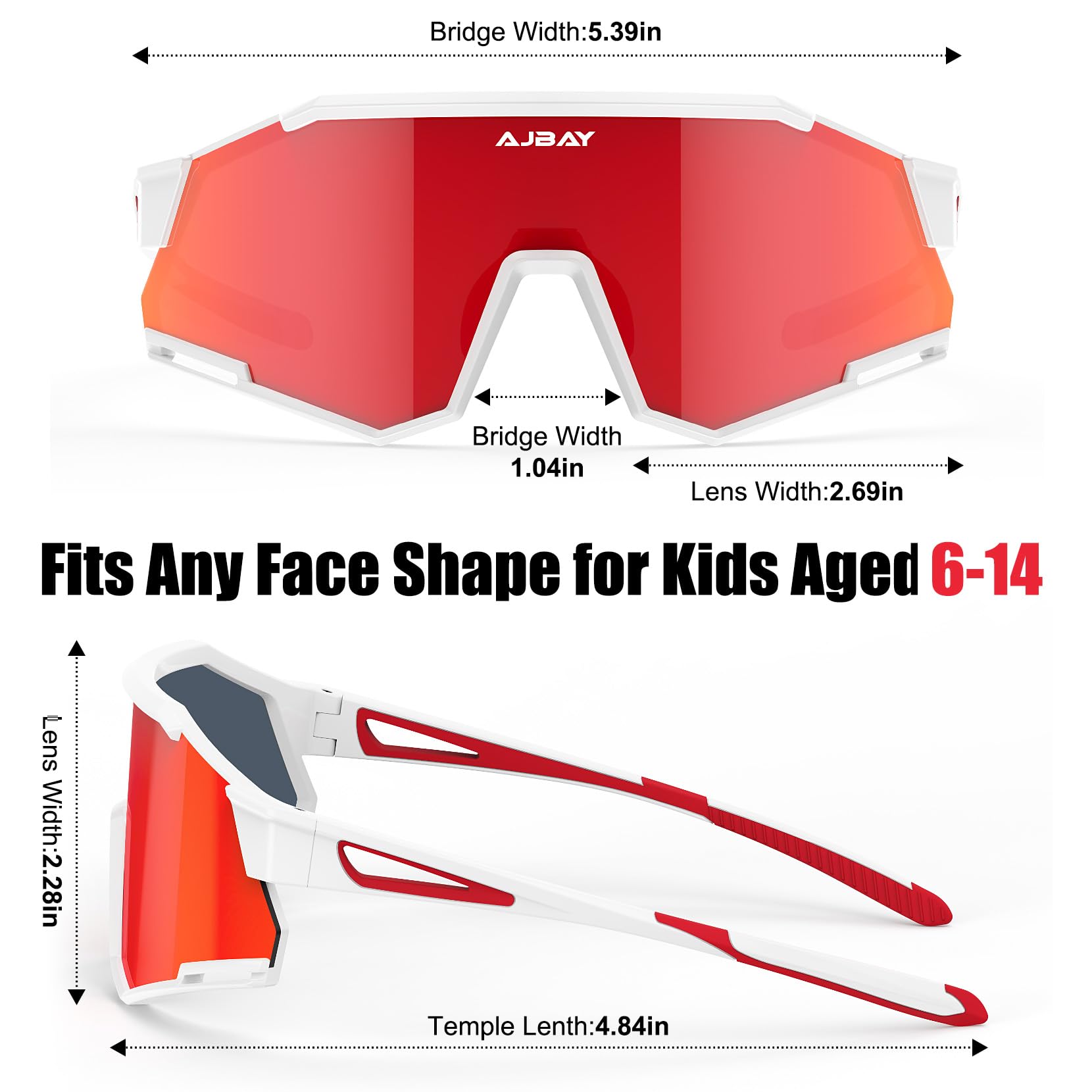 Polarisierte Kinder-Sonnenbrille, UV400 6-14 Baseball-Sonnenbrille für Jungen und Mädchen, Sport-Sonnenbrille für Softball Radfahren