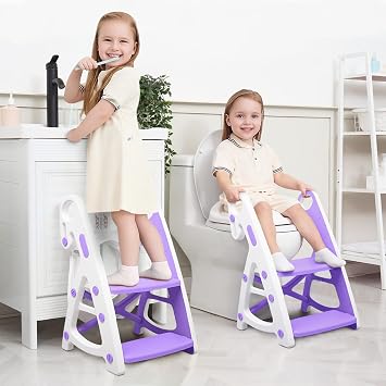 Primlect Potty Training Toilet, 2-in-1 Stable Potty Seat with Step Stool | Adjustable Seat and Step Height, Extra Wide Step, Anti-Slip Pad, Splash Guard, for Boys and Girls