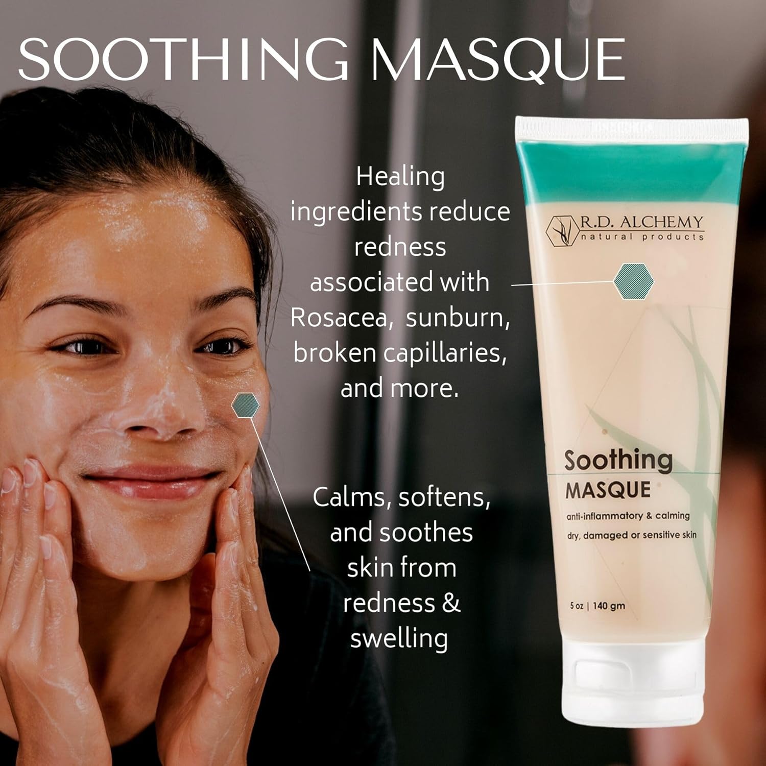 RD Alchemy - Natural & Organic Soothing Mask - Soothes Sensitive Skin, Redness and Irritation from Dryness, Irritation and Post Waxing/Peels/Laser Treatments/Extractions and more!