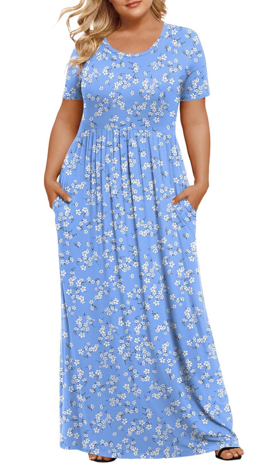 LONGYUAN Women's Plus Size Maxi Dresses Summer Short Sleeve Casual Long Dress 2026 XL-6XL