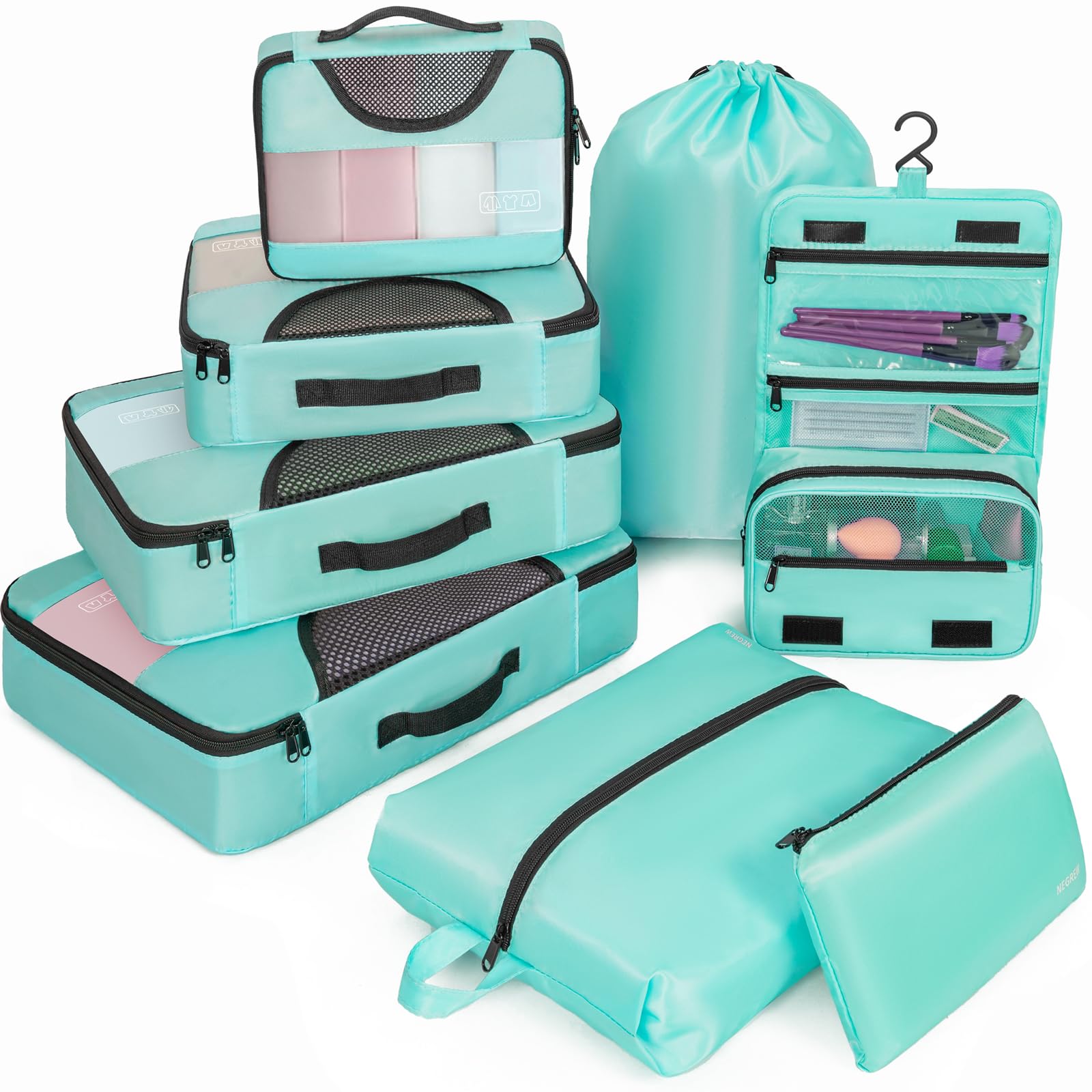 FREEAMG Packing Cubes 8 Set Suitcase Packing Cubes Breathable Mesh Travel Cubes Organizer for Packing Lightweight Vacation Travel Essentials