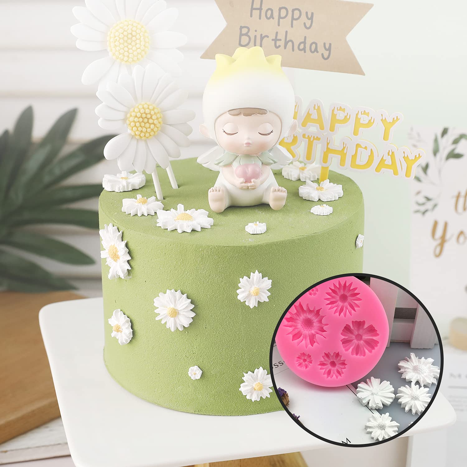 6 Moules Silicone Fleurs 3D – Moule Fondant Gâteau Chocolat Gelée Savon, Motifs Rose Marguerite Papillon Libellule Feuille