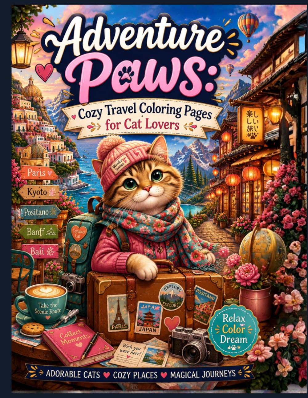 Adventure Paws: Cozy Travel Coloring Pages for Cat Lovers