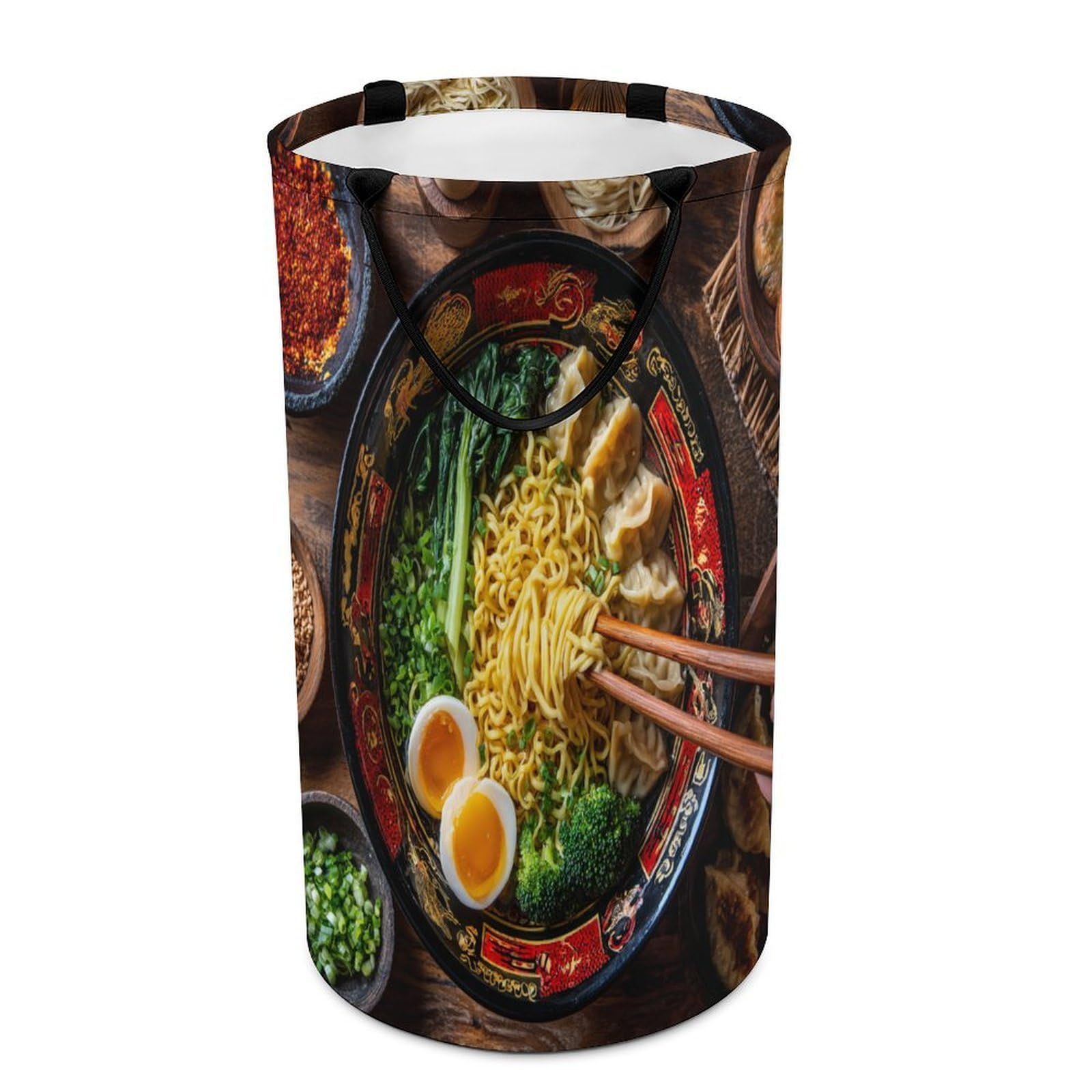 LUYYSKY Funny Abstract Ramen Noodle Versatile Storage Laundry Basket, Realistic Oil Painting Japanese Food Ramen Theme Large Capacity Bathroom Hamper With Handle