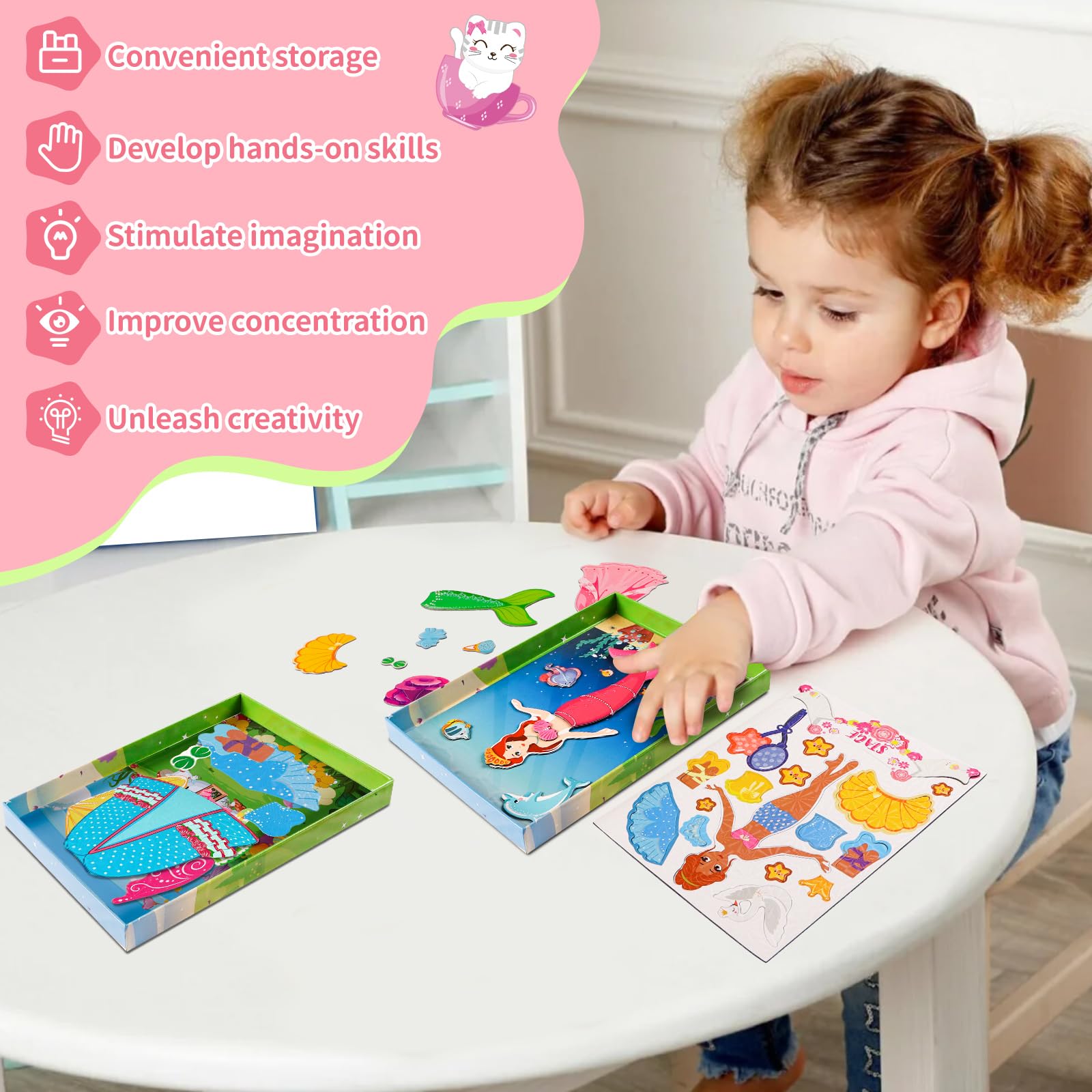 Muñecas magnéticas de vestir para niñas, kits de vestir con 82 piezas magnéticas, bailarina, sirena, juegos de viaje, viajes por carretera, avión, juguetes de actividad para niñas de 3, 4, 5, 6, 7