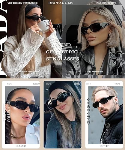 Miniatura 6 de BOJOD Gafas de sol rectangulares de moda para mujeres y hombres, gafas de sol retro ovaladas y2k retangulares cuadrados negros, bronce