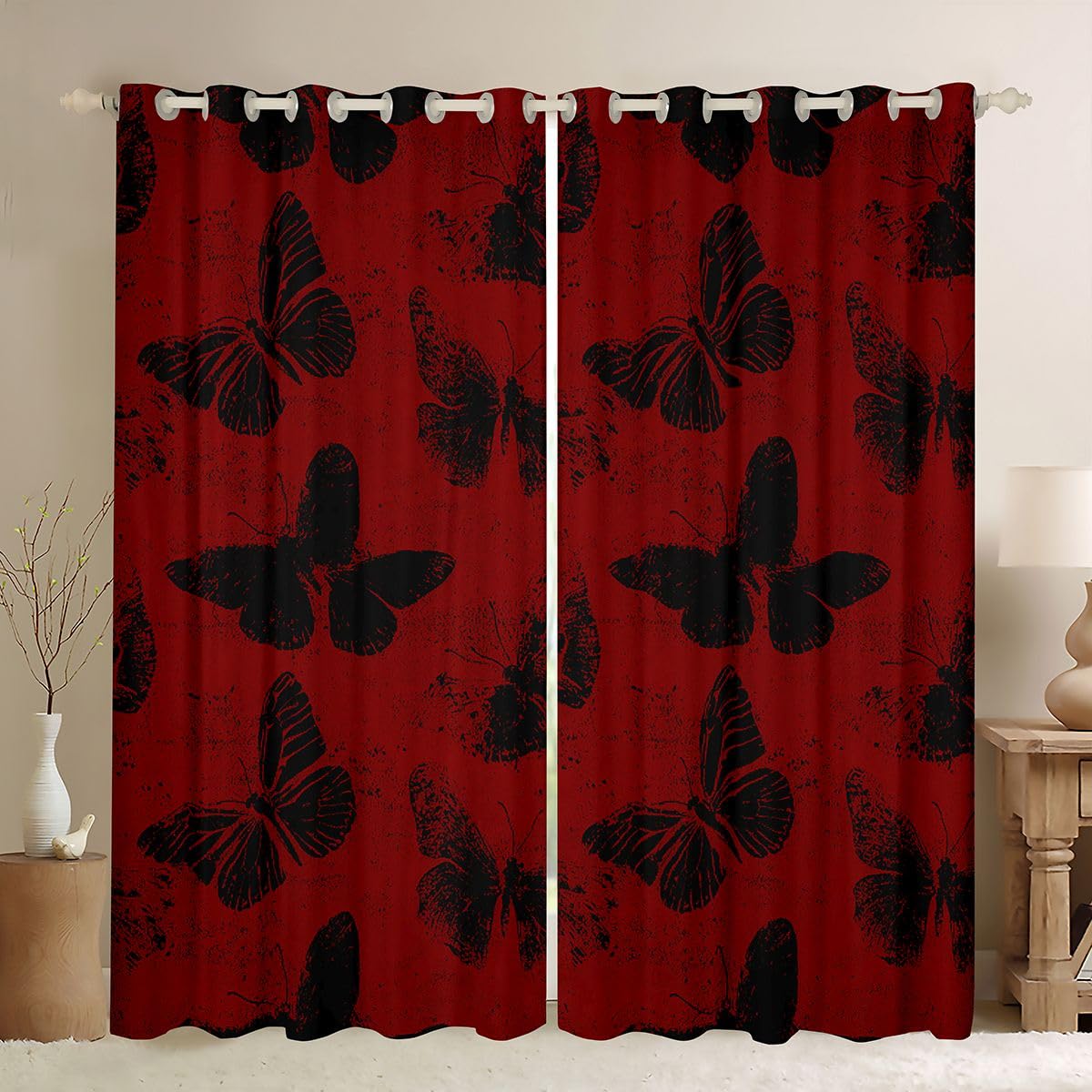 Rideau occultant papillon 117x137 cm voilage fenetre gothique