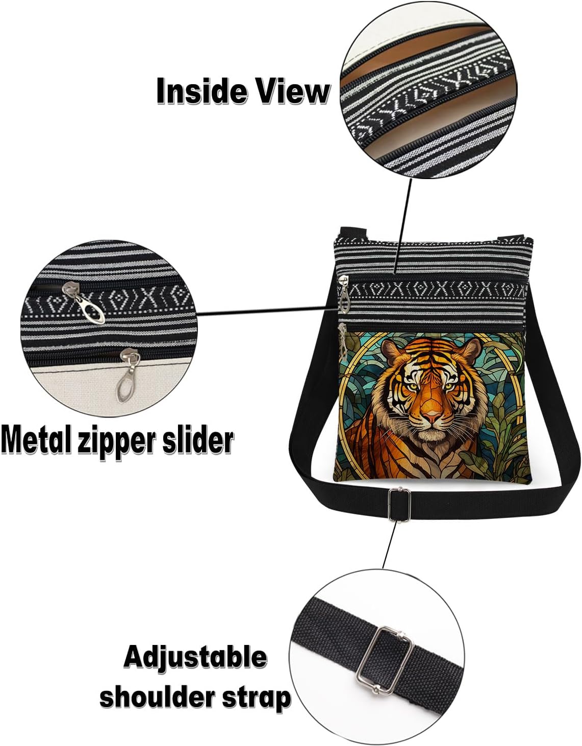 Tiger Print Adjustable Shoulder Strap Crossbody Bag