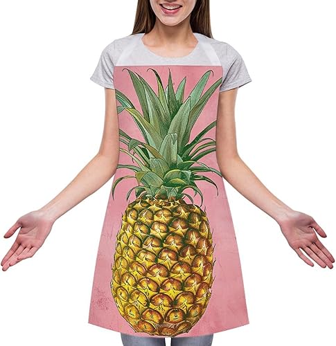 Miniatura 3 de MUSM Apron for Adults - 27.6 X 31.5 Inch, Heavy-Duty Polyester Aprons with Two Large Pockets, Waterproof Peach Pineapple Pattern Kitchen Apron for