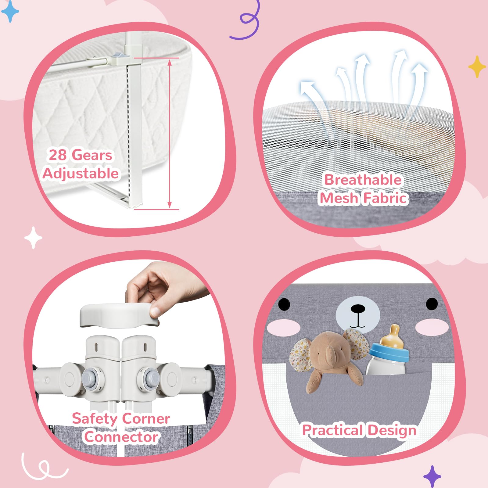 Sponda Letto Bambini 150 cm, Griglia di protezione per letto per bambini, griglia per il sollevamento verticale, Protezione da Caduta, Altezza Regolabile, per Letto di Famiglia e Lettino