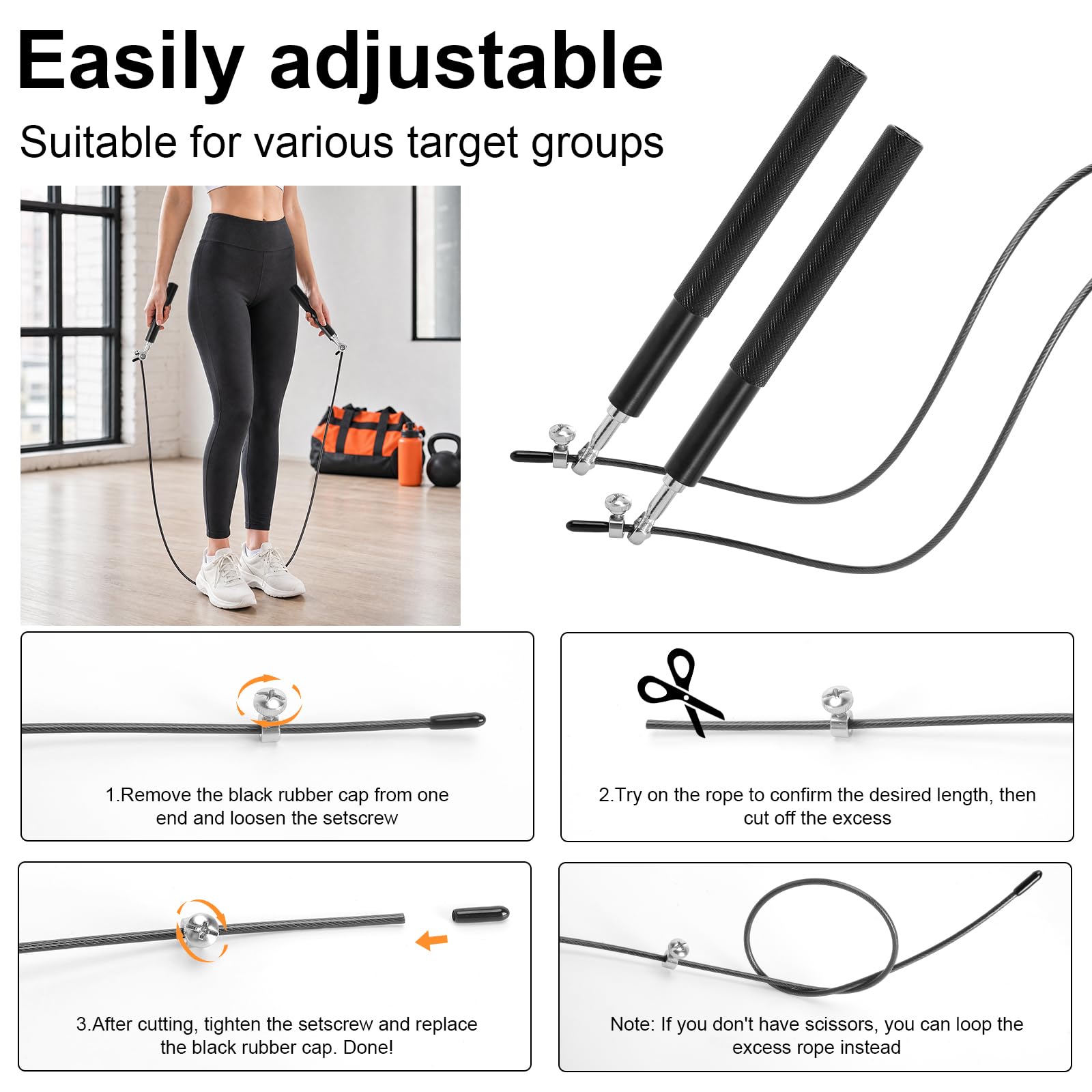 Skakanka Fitness, Regulowana Speed Rope z Łożyskami Kulkowymi, Skakanka 3 m z Linką PVC, Aluminiowe Antypoślizgowe Uchwyty do Crossfit, Boksu, Cardio
