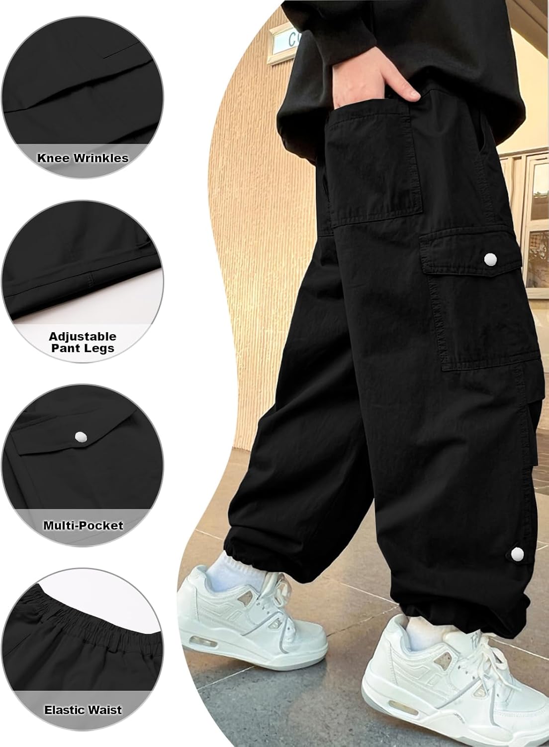 SANGTREE Boy's Drawstring Waist Pleated Front Baggy Cargo Pants, 4-14 Years - Image 6