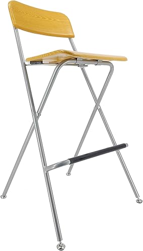 Miniatura 4 de FixtureDisplays Silla alta plegable Taburete de bar Silla plegable de metal de madera Dos paquetes 11036-NF
