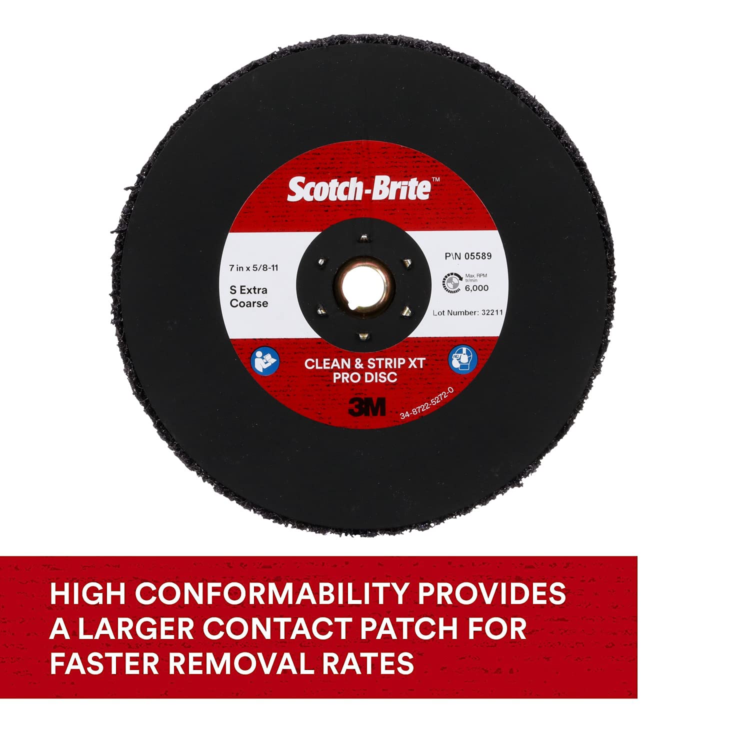 Scotch-Brite Clean and Strip XT Pro Disc, XO-DC, SiC extra grueso, TN cambio rápido, 7 x 5/8"-11, paquete de 5, carburo de silicio corta agresivamente y deja un acabado fino, resiste la carga