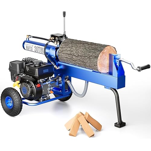 20-Ton Gas Log Splitter, 209CC 7HP Hydraulic Wood Splitter for Firewood 20" x 16", 2 Stage Gear Pump & 8 Seconds Fast Auto Return, Heavy Duty Gas Power Log Splitters, Horizontal Firewood Splitter