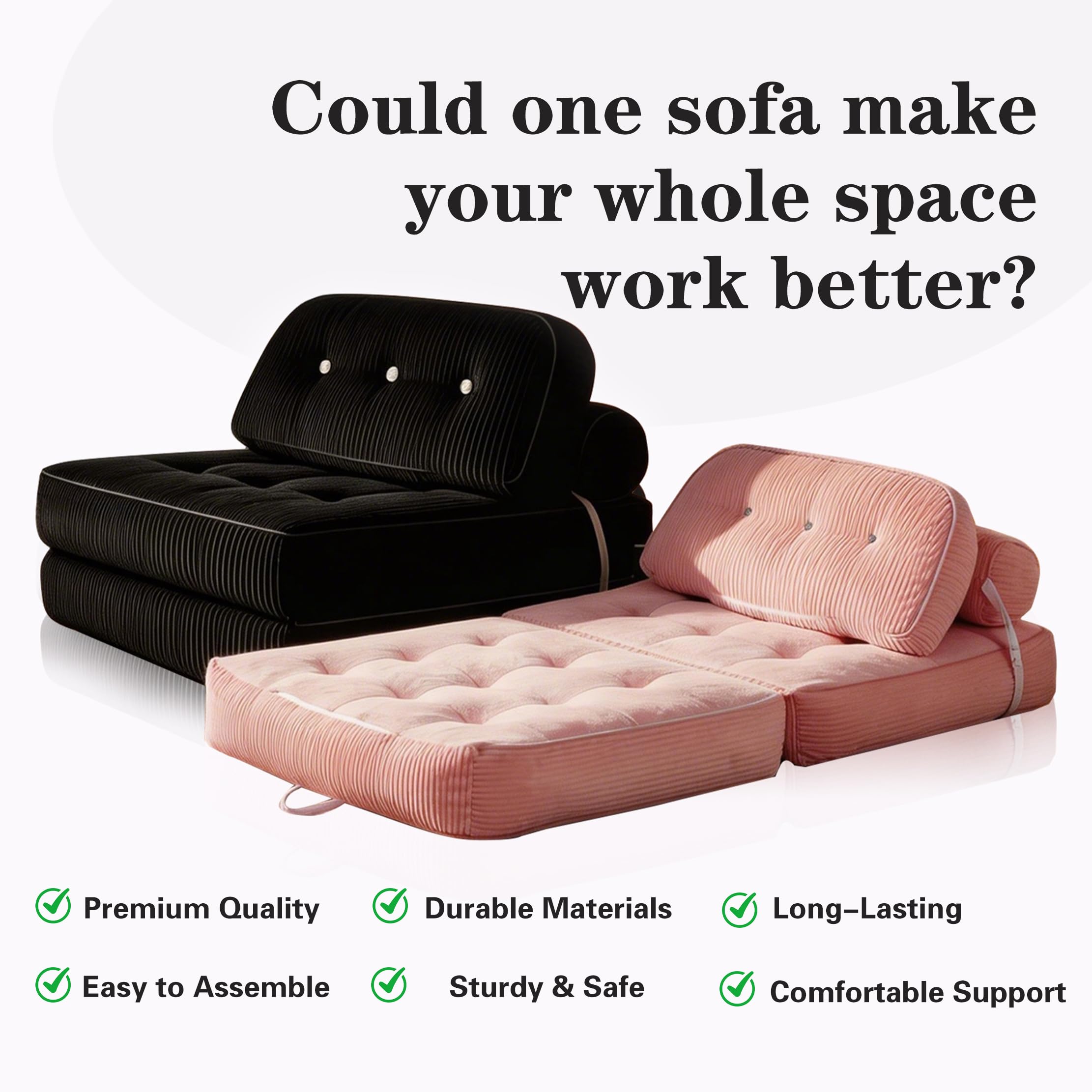 Futon Sofa Bed Chair - Convertible Sleeper Bed for Small Space, No Assembly Required, Space-Saving, Breathable & Sweat-Wicking for Post-Workout Recovery, Yoga Stretch, Lounging, Gaming, Naps