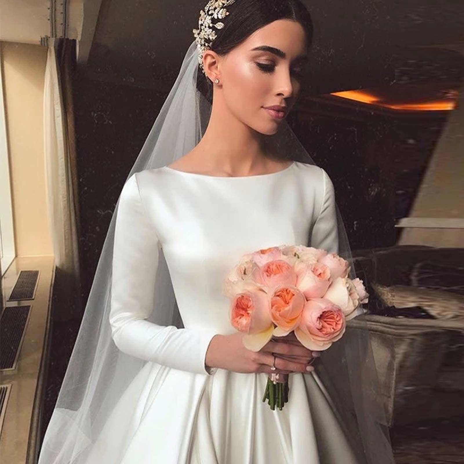 Vestido de Novia de Satén para Bodas Femeninas, Blanco, 14