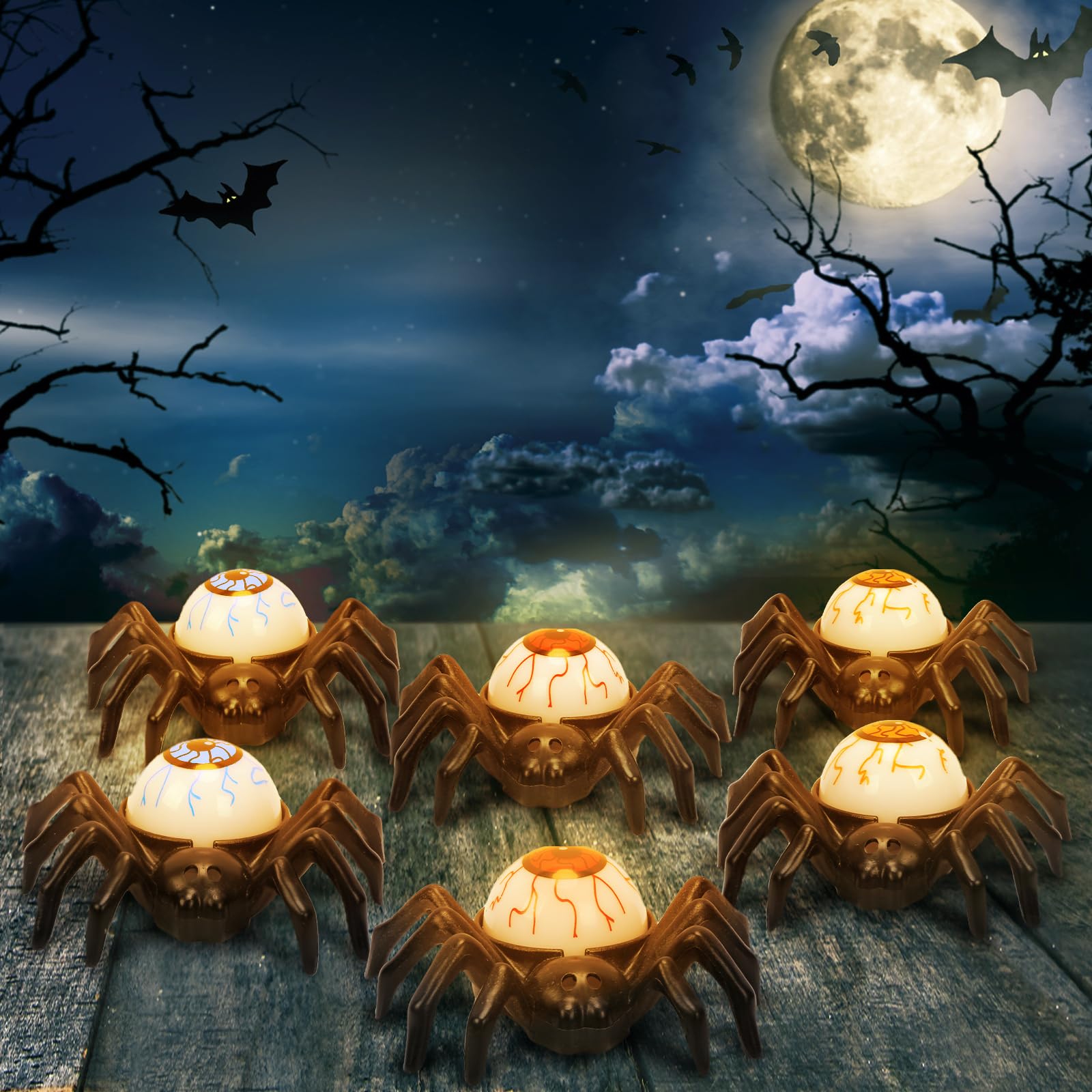 Landifor Eyeball Spider 6 Pack Led Spider Eyeball Candles - Flameless Battery Operated Halloween Lamp Candle Lanterns For Haunted House Gravestone Indoor Decor