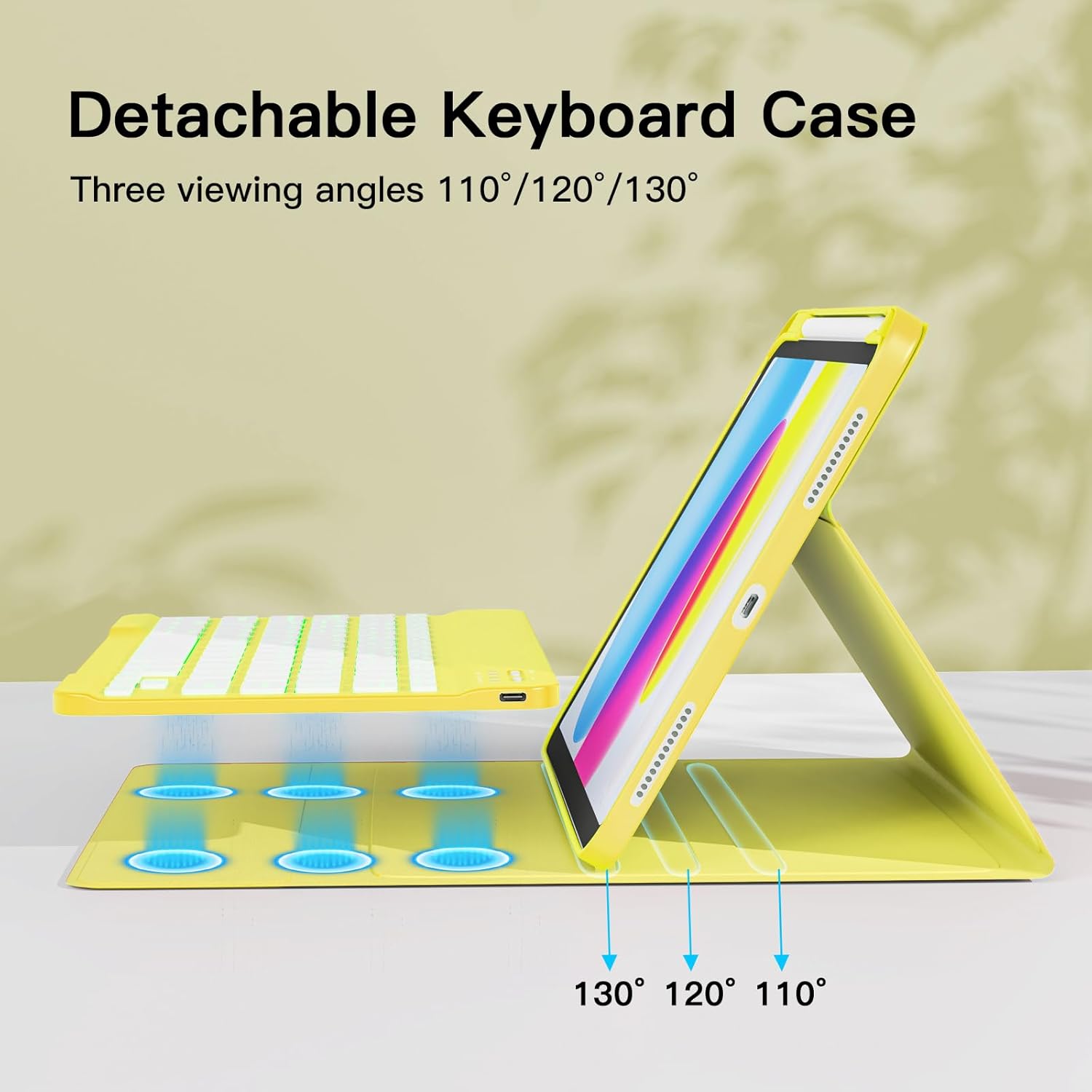 RAYMCRAFT for iPad 11th (A16, 2025) / 10th Generation Case with Keyboard, Mouse and Detachable Wireless Keyboard, 7-Color Backlight, Slim Case with Pencil Holder, Yellow