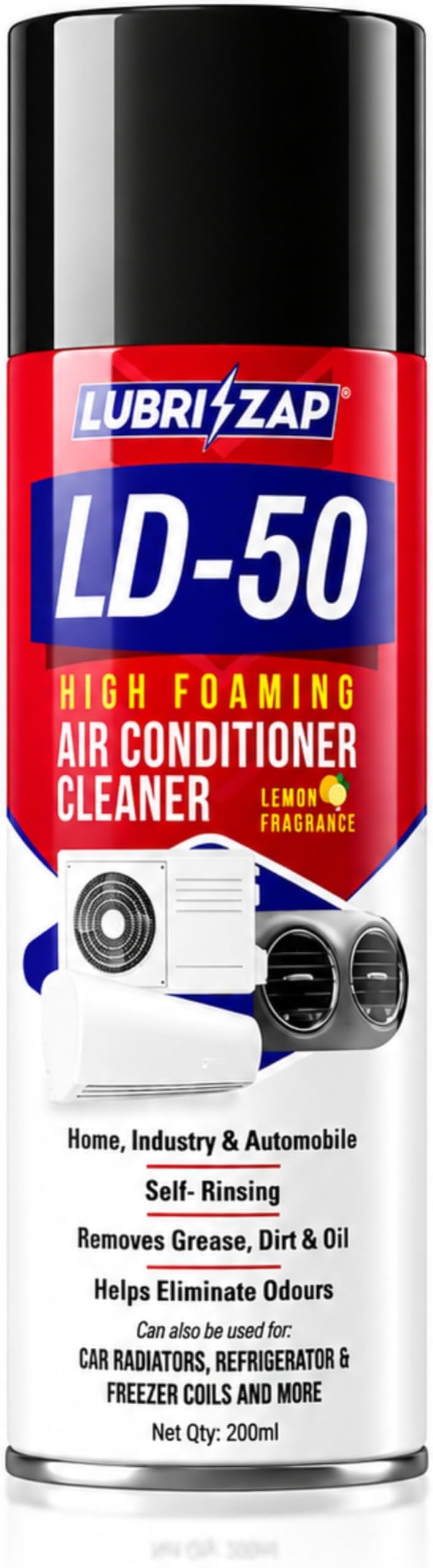 LD-50 AC Foam Cleaner Spray for Split, Window AC & Car AC | Cleans Coils, Vents & Ducts | Removes Dust, Mold, Odors & Bacteria | Restores Cooling & Fresh Lemon Air | 200ml | Formulation 400X