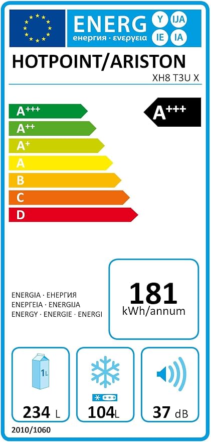 Hotpoint XH8 T3U X Frigorifero CON Congelatore Libera Installazione Acciaio  Inossidabile 338 L A+++ : Amazon.it: Grandi elettrodomestici