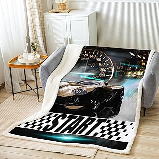 Homemissing Cobija de forro polar de carreras de 40 x 50 pulgadas para niños, color marrón, manta de felpa para cama, sofá, niños, niñas, automóvil, deportes extremos, manta Sherpa para coche