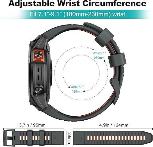 Miniatura 5 de OVERSTEP Correa de reloj para Fenix 7X Pro, bandas de reloj de silicona QuickFit de 1.024 in para Garmin Fenix 7X  Fenix 6X  Fenix 5X  Garmin